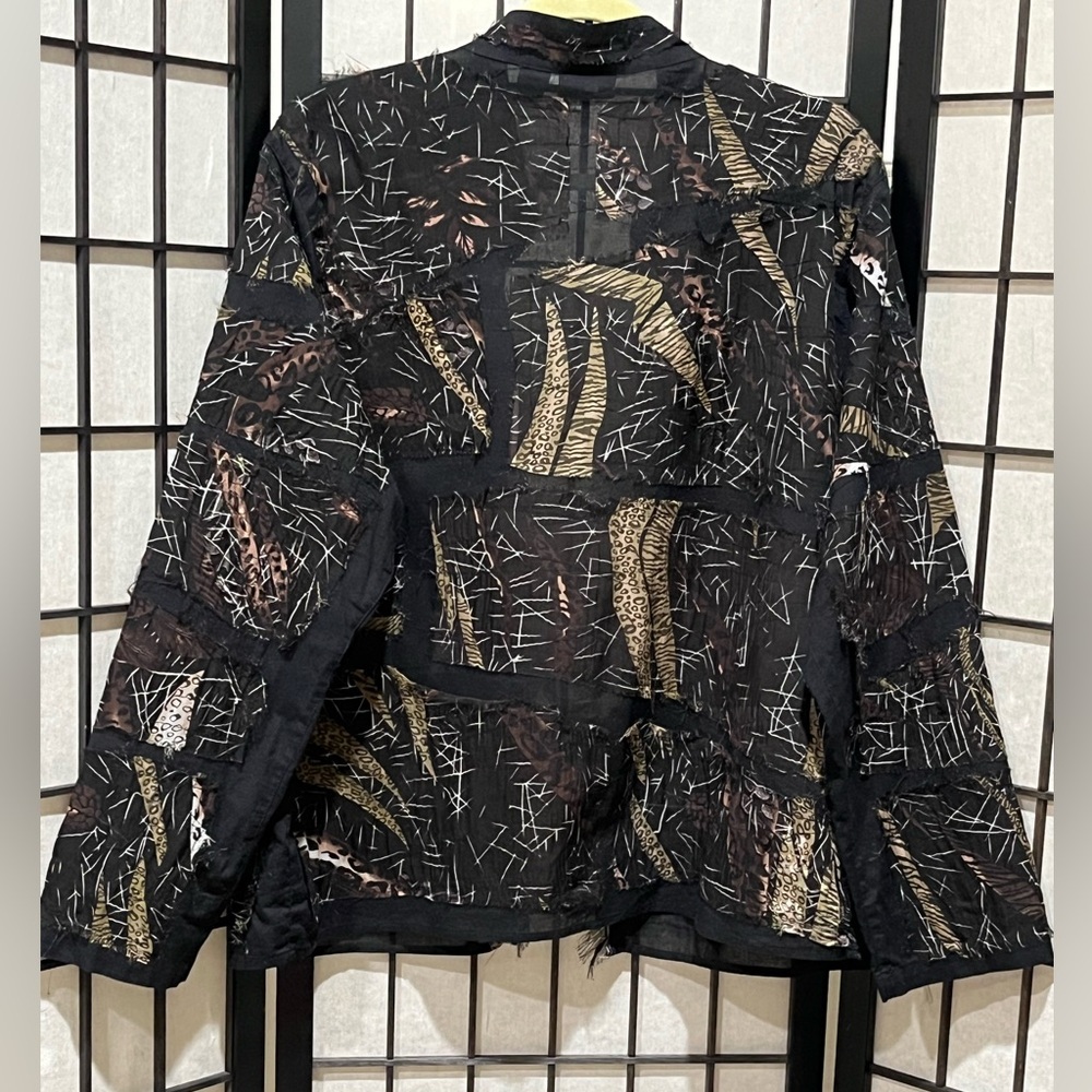 Chico's Elegant Black Cotton/SILK Blend WHISPY TATTERED UNIQUE JACKET SIZE 3(16) - Picture 5 of 12